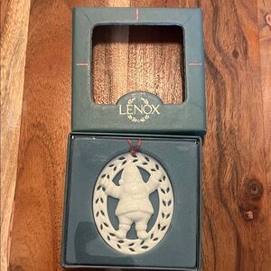 Lenox Cream Santa Ornament with Red Ribbon